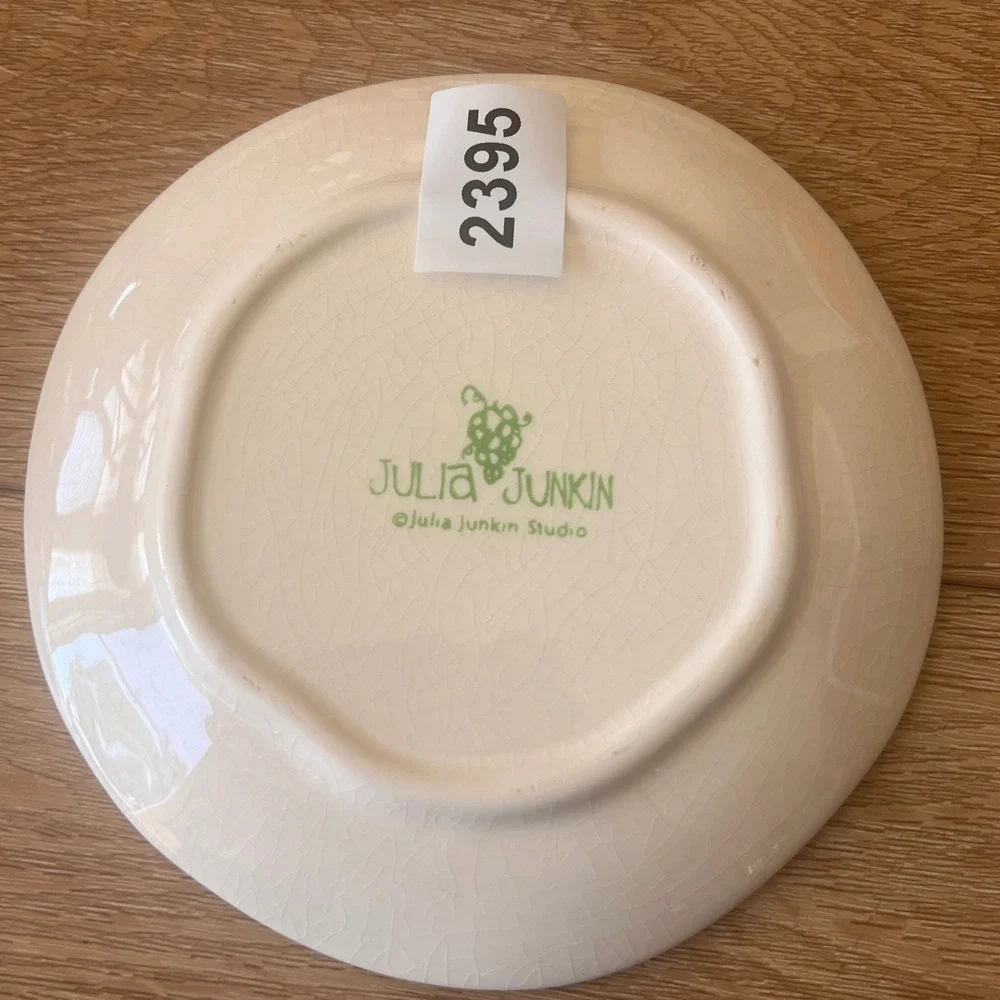 Vtg‎ Julia Junkin Hand Painted Ceramic Wine Olive Appetizer Set Plates 3pc